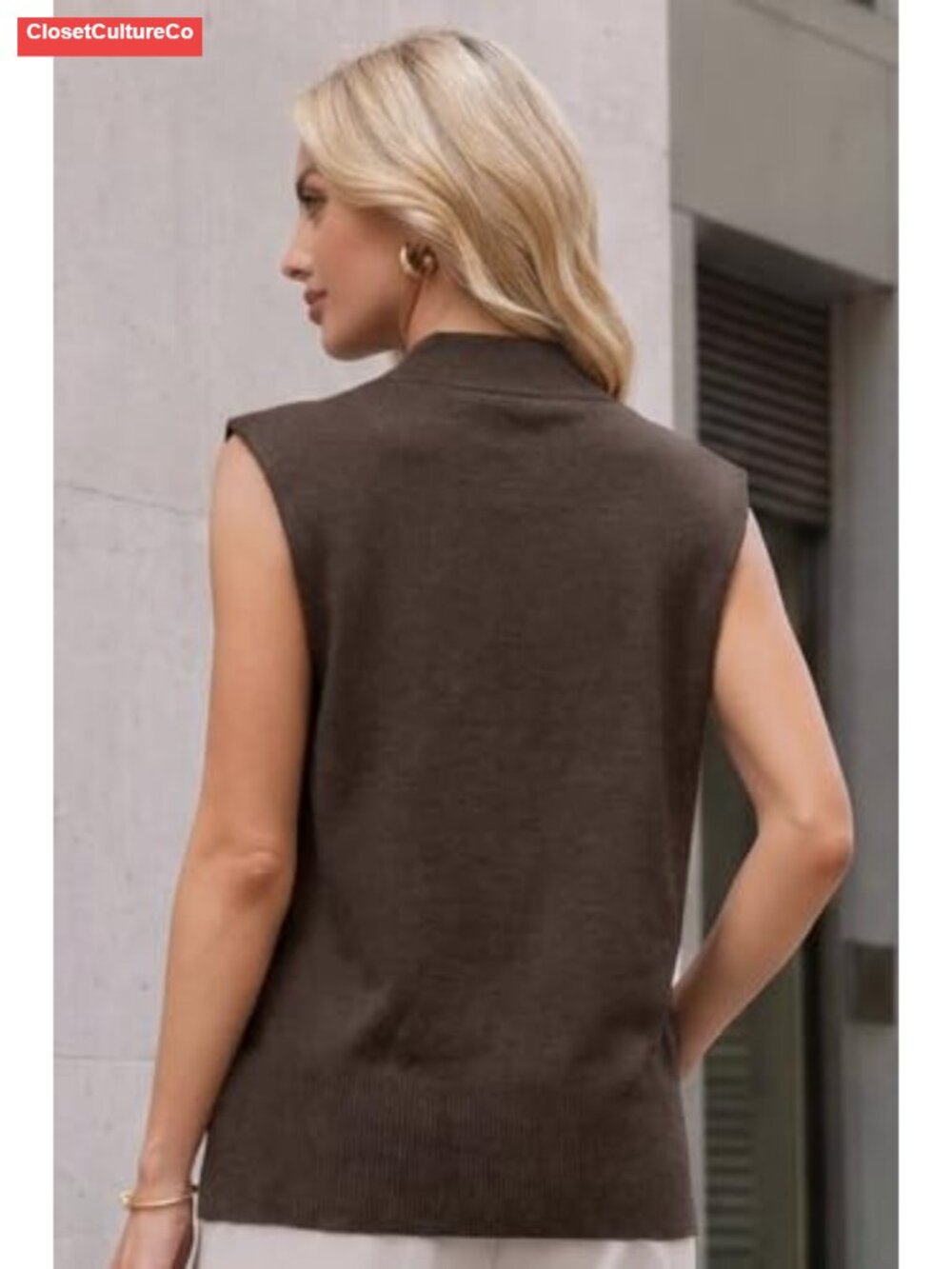 Wool Blend Mock Neck Sweater Vest Sleeveless Work Top - Picture 3 of 6